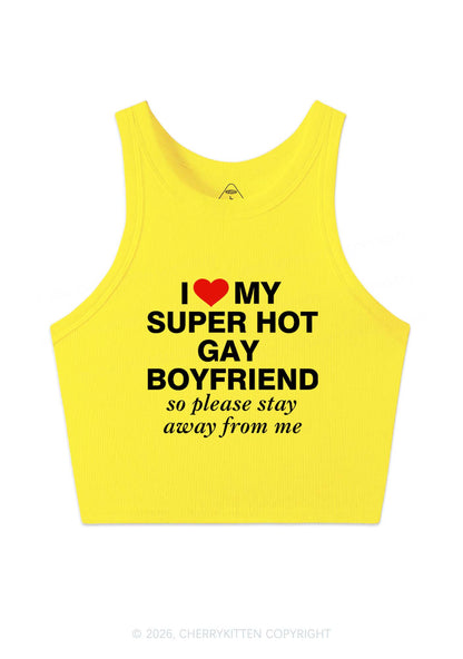 I Love My Super Hot Gay BF Pride Y2K Crop Tank Top Cherrykitten