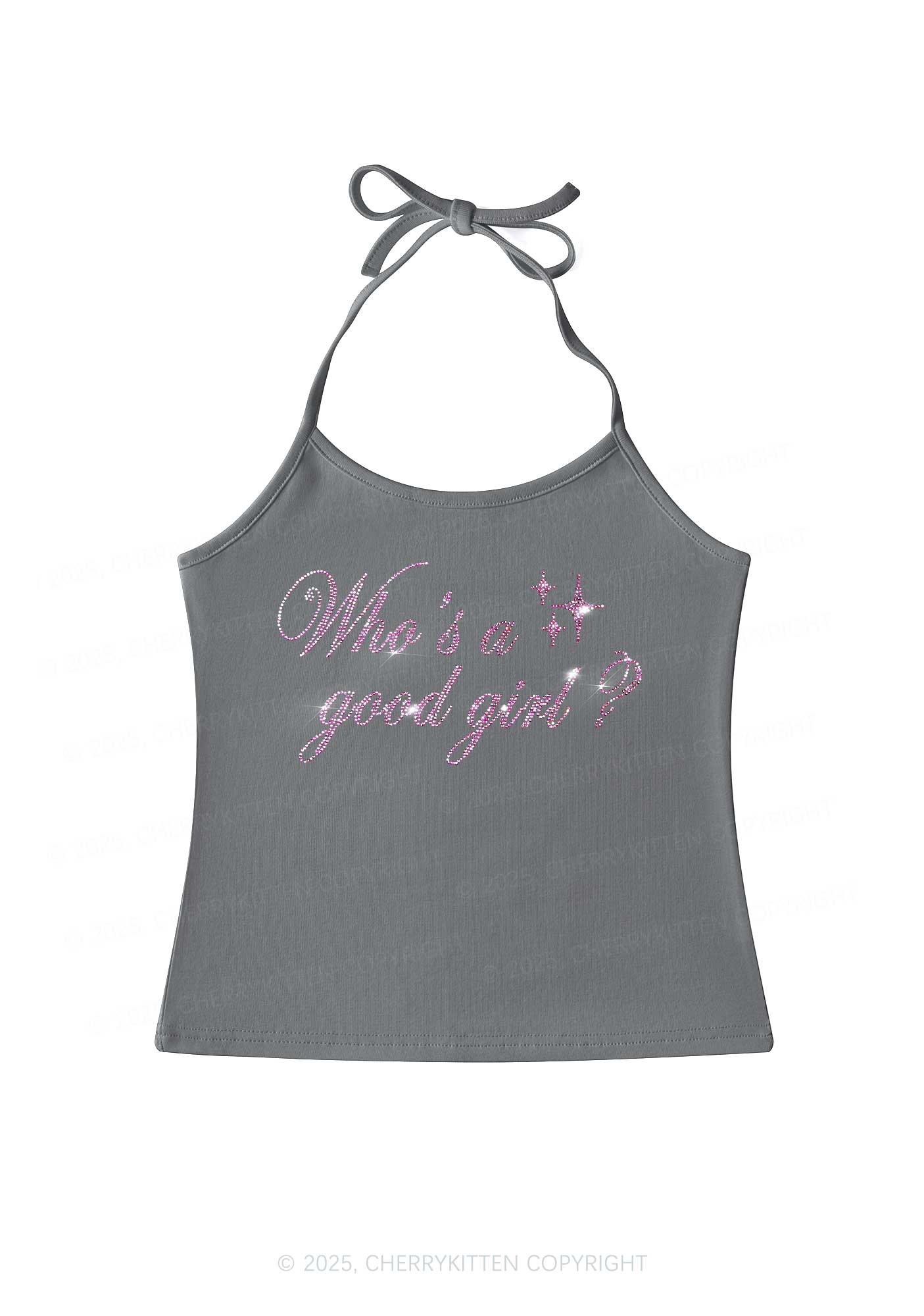 Rhinestone Whos A Good Girl Y2K Halter Neck Cami Cherrykitten