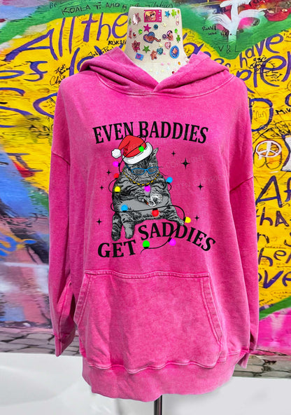 Christmas Baddie Cat Y2K Washed Hoodie Cherrykitten