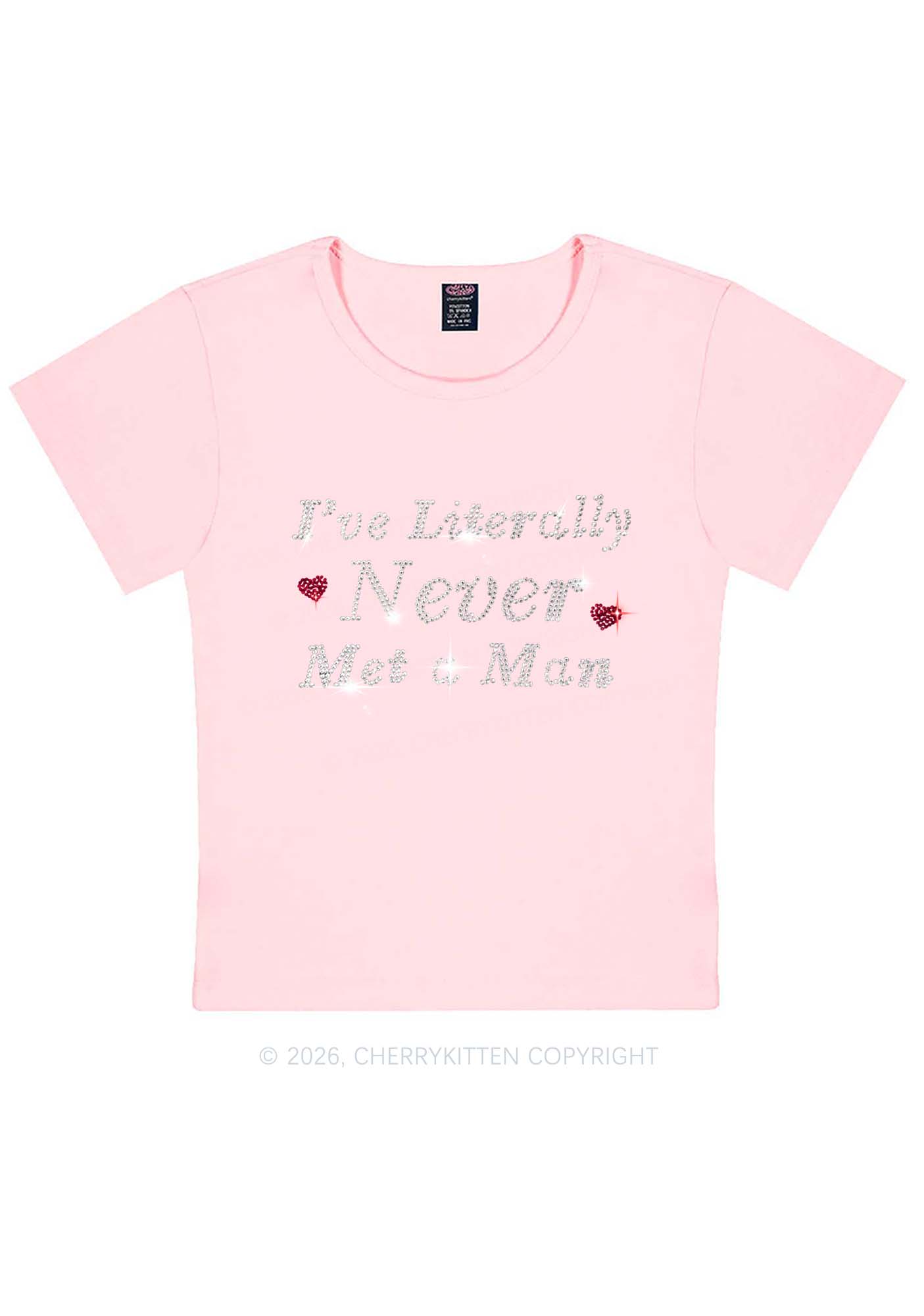 Rhinestone Never Met A Man Pride Y2K Baby Tee Cherrykitten