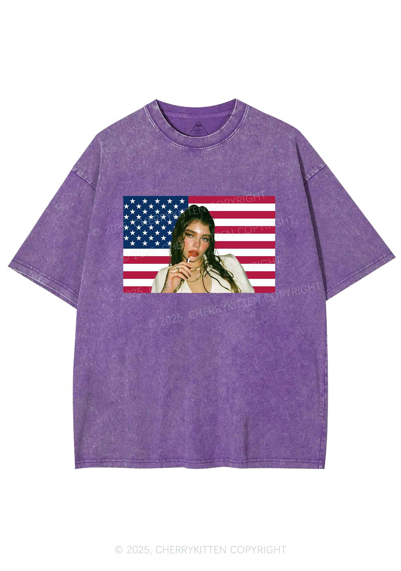 Custom Portrait Flag Y2K Shirts Washed Tee Cherrykitten