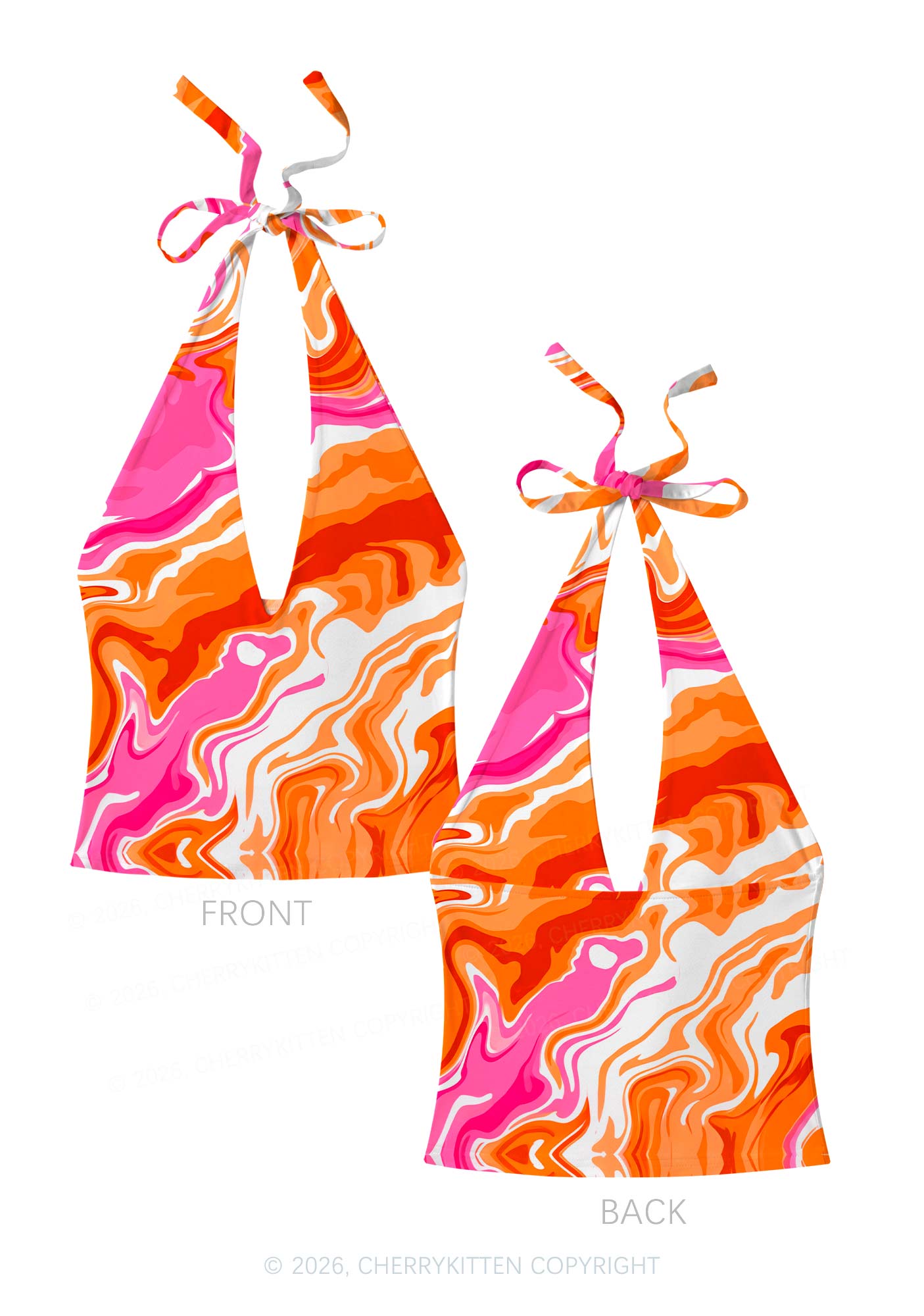 Lesbian Liquid Tie Dye Pride Y2K Print Halter Deep V Neck Cami Cherrykitten