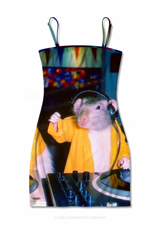 DJ Rats Y2K Print Slip Dress Cherrykitten
