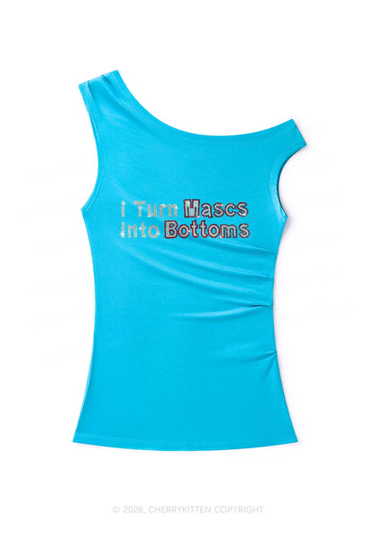 Rhinestone I Turn Mascs Into Bottoms Y2K Off Shoulder Tank Top Cherrykitten