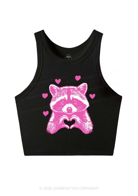 Pink Raccoon Heart Valentine's Day Y2K Crop Tank Top Cherrykitten