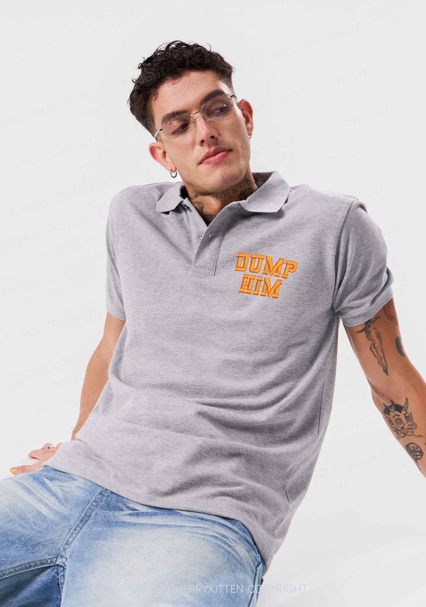 Embroidered Dump Him Y2K Polo Shirts Cherrykitten