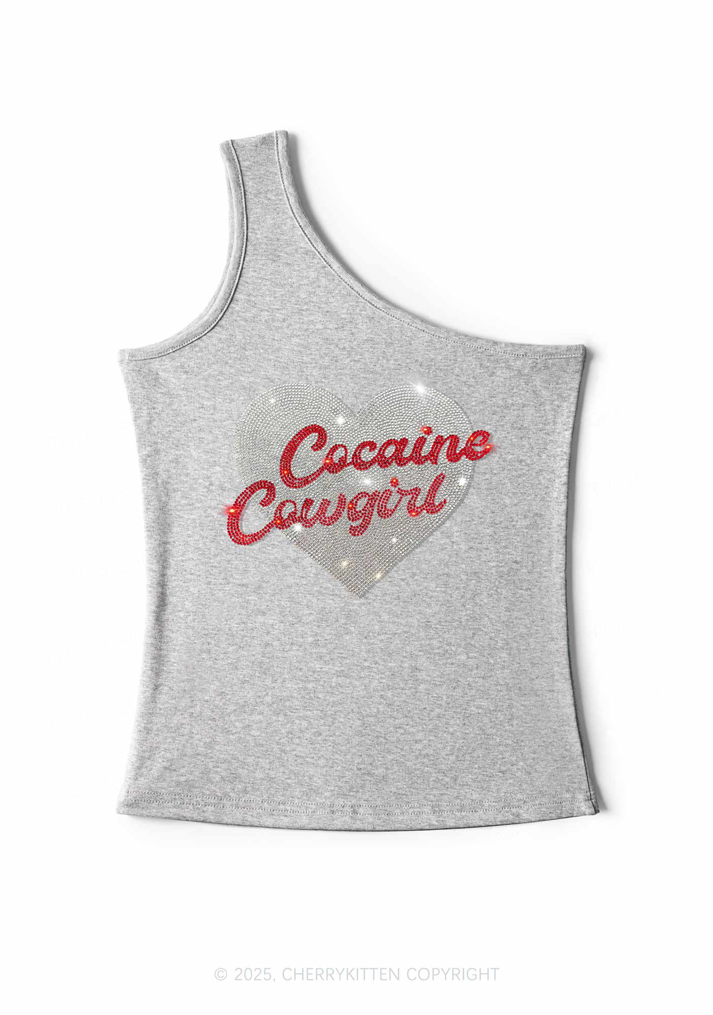 Rhinestone Cola Cowgirl Y2K One Shoulder Tank Top Cherrykitten