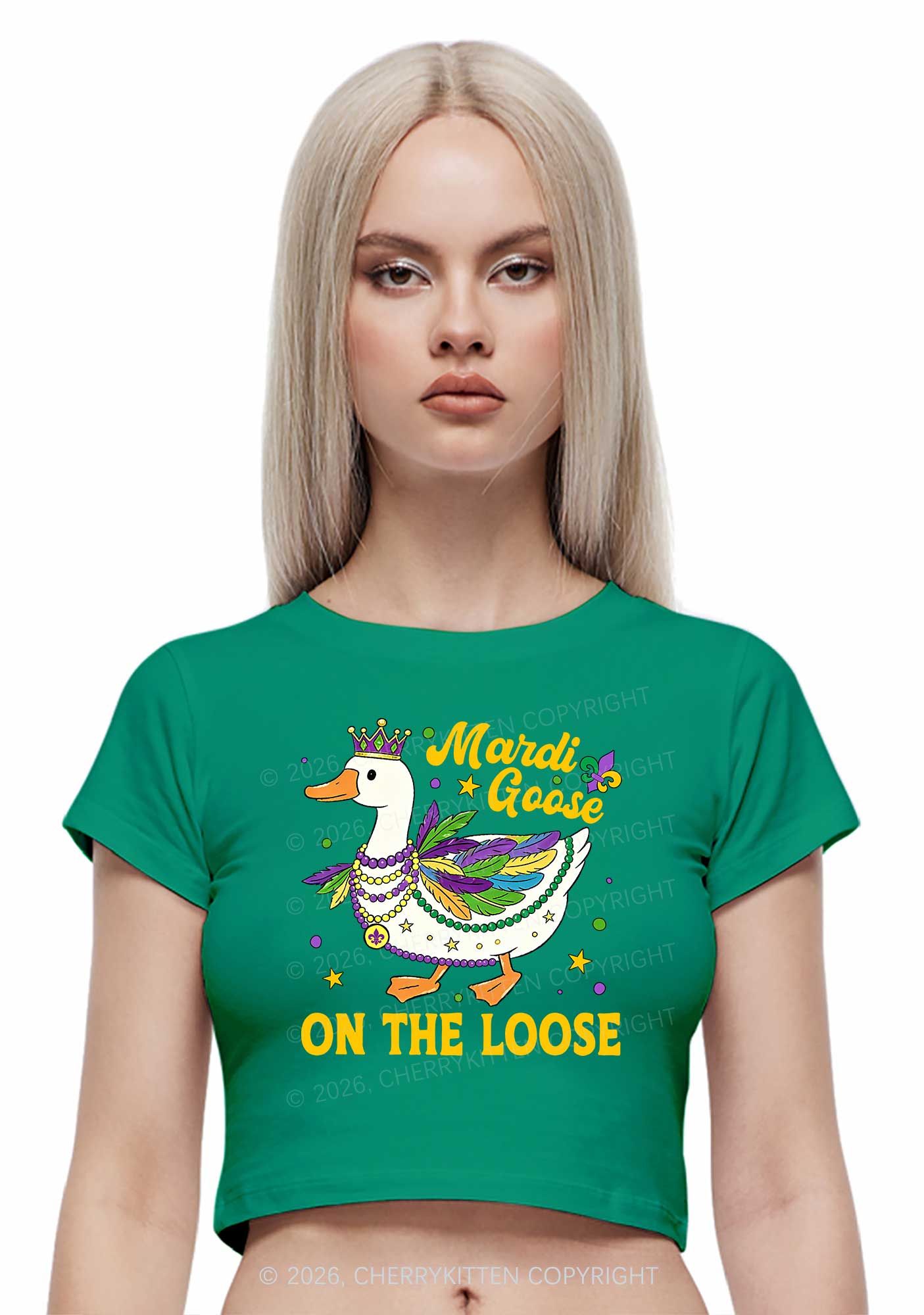 Mardi Goose On The Loose Y2K Baby Tee Cherrykitten