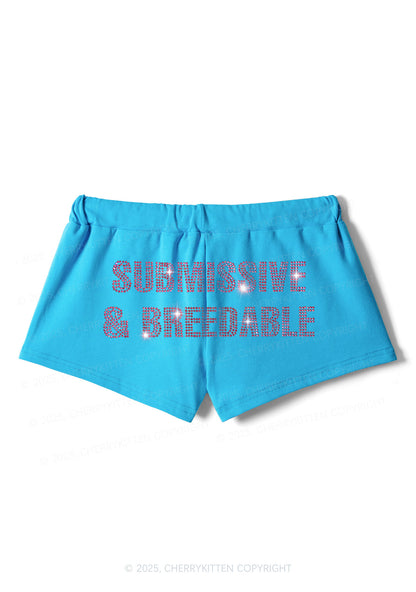 Rhinestone Submissive And Breedable Y2K Drawstring Mini Shorts Cherrykitten