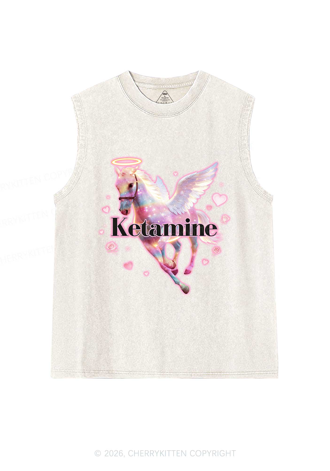 Angel K Horse Valentine's Day Y2K Washed Muscle Tank Cherrykitten