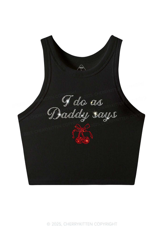 Rhinestone I Do As Daddy Says Y2K Crop Tank Top Cherrykitten