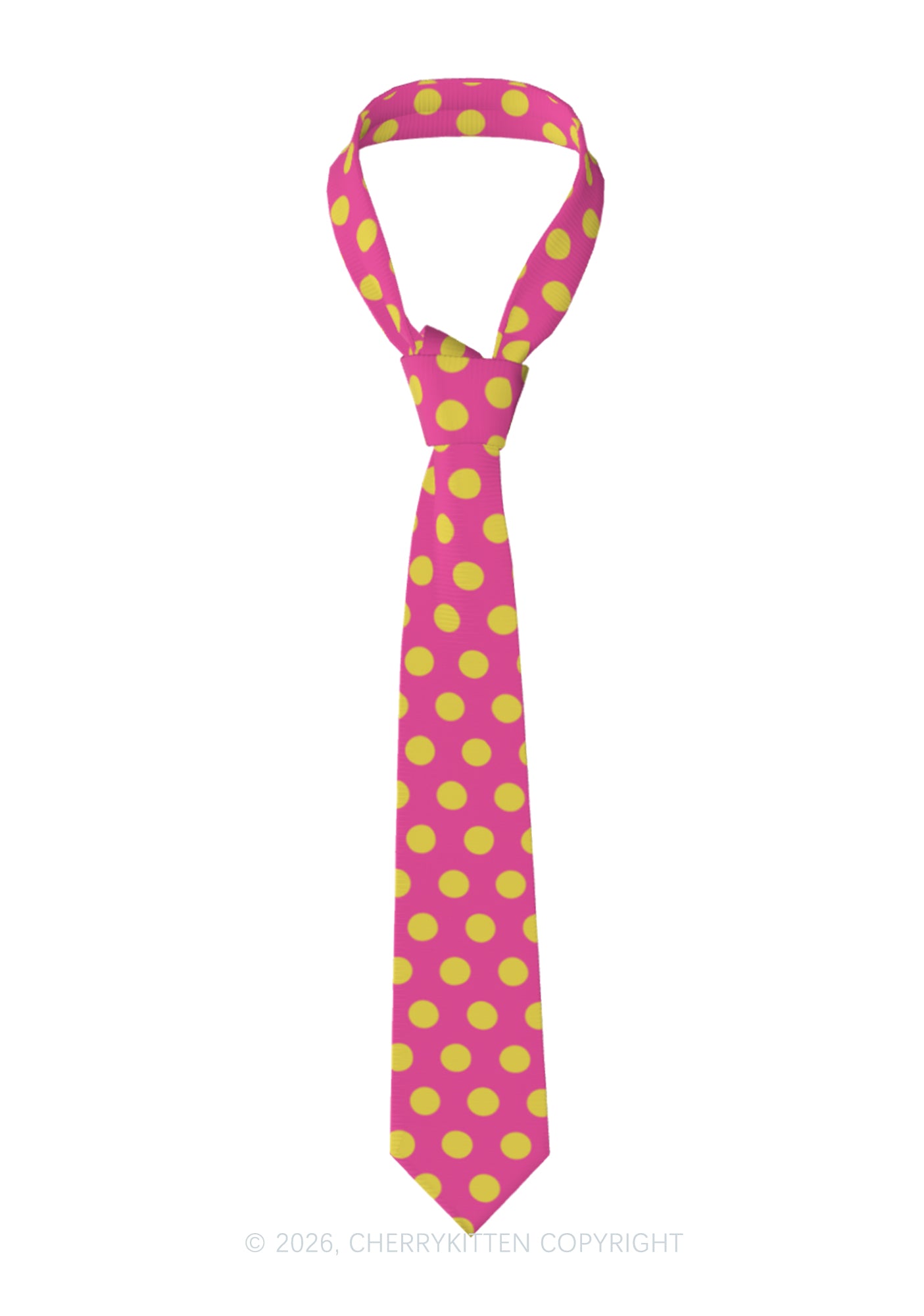 Yellow Dots On Pink Y2K Necktie Cherrykitten