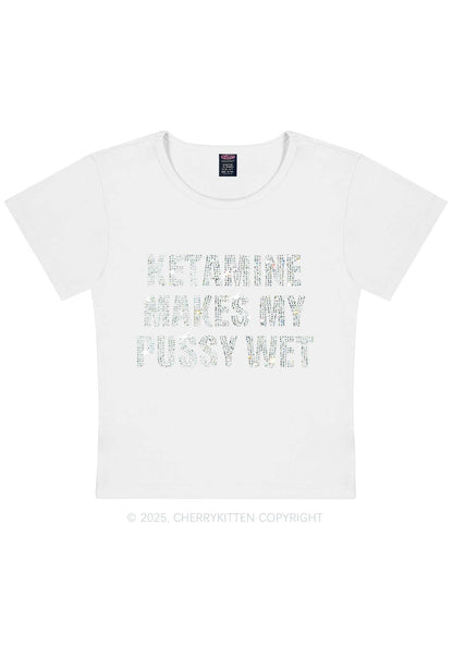 Rhinestone K Makes My Puxxy Wet Y2K Baby Tee Cherrykitten