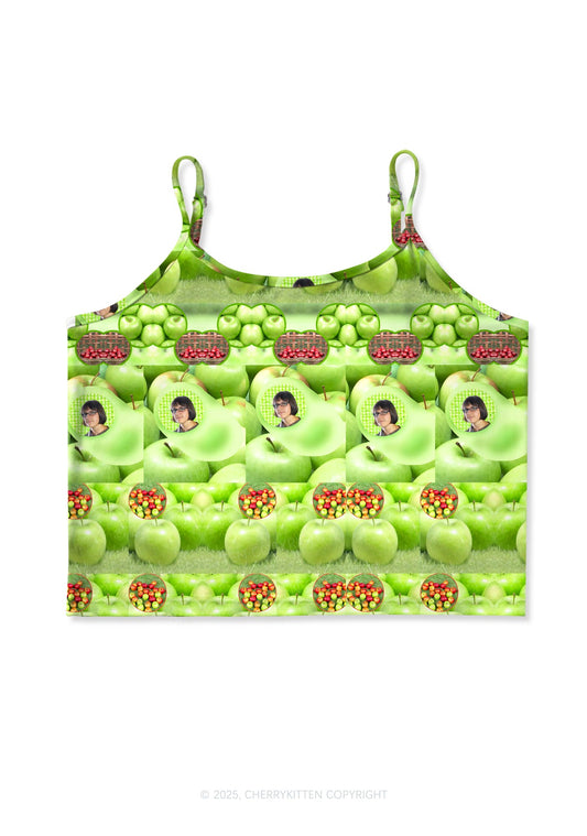 Green Apple Y2K Print Cami Crop Top Cherrykitten