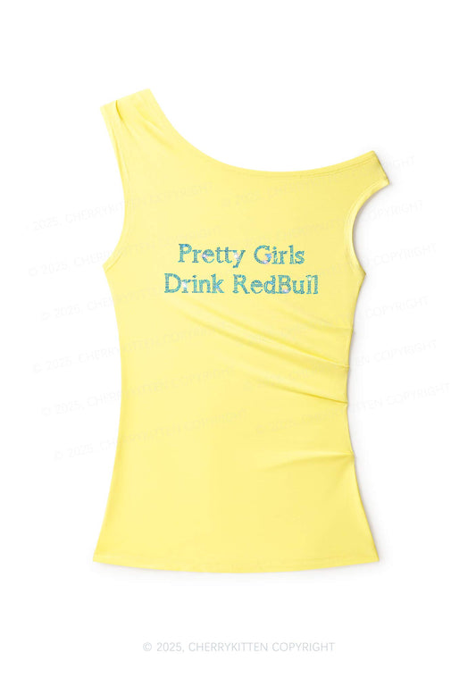 Rhinestone Pretty Girls Drink Red Y2K Off Shoulder Tank Top Cherrykitten