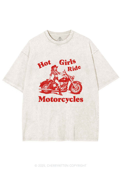 Hot Girls Ride Motorcycles Y2K Shirts Washed Tee Cherrykitten