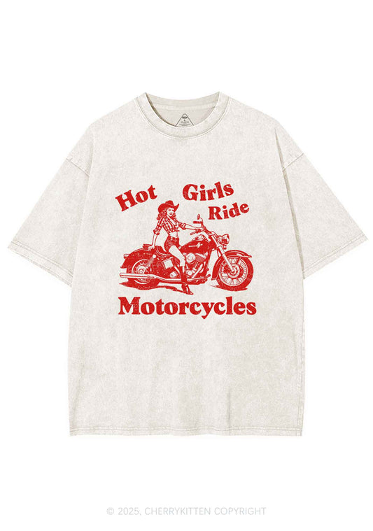Hot Girls Ride Motorcycles Y2K Shirts Washed Tee Cherrykitten
