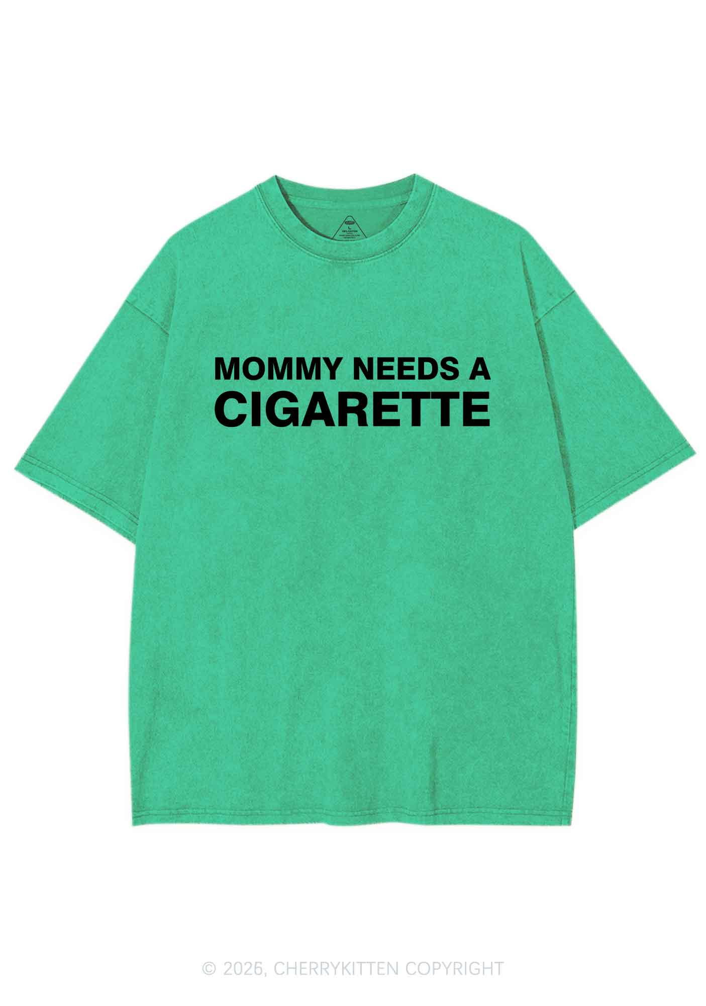 Mommy Needs A Cigarette Y2K Shirts Washed Tee Cherrykitten