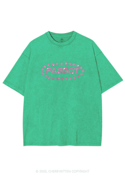 Rhinestone Pink Faggot Stars Pride Y2K Shirts Washed Tee Cherrykitten