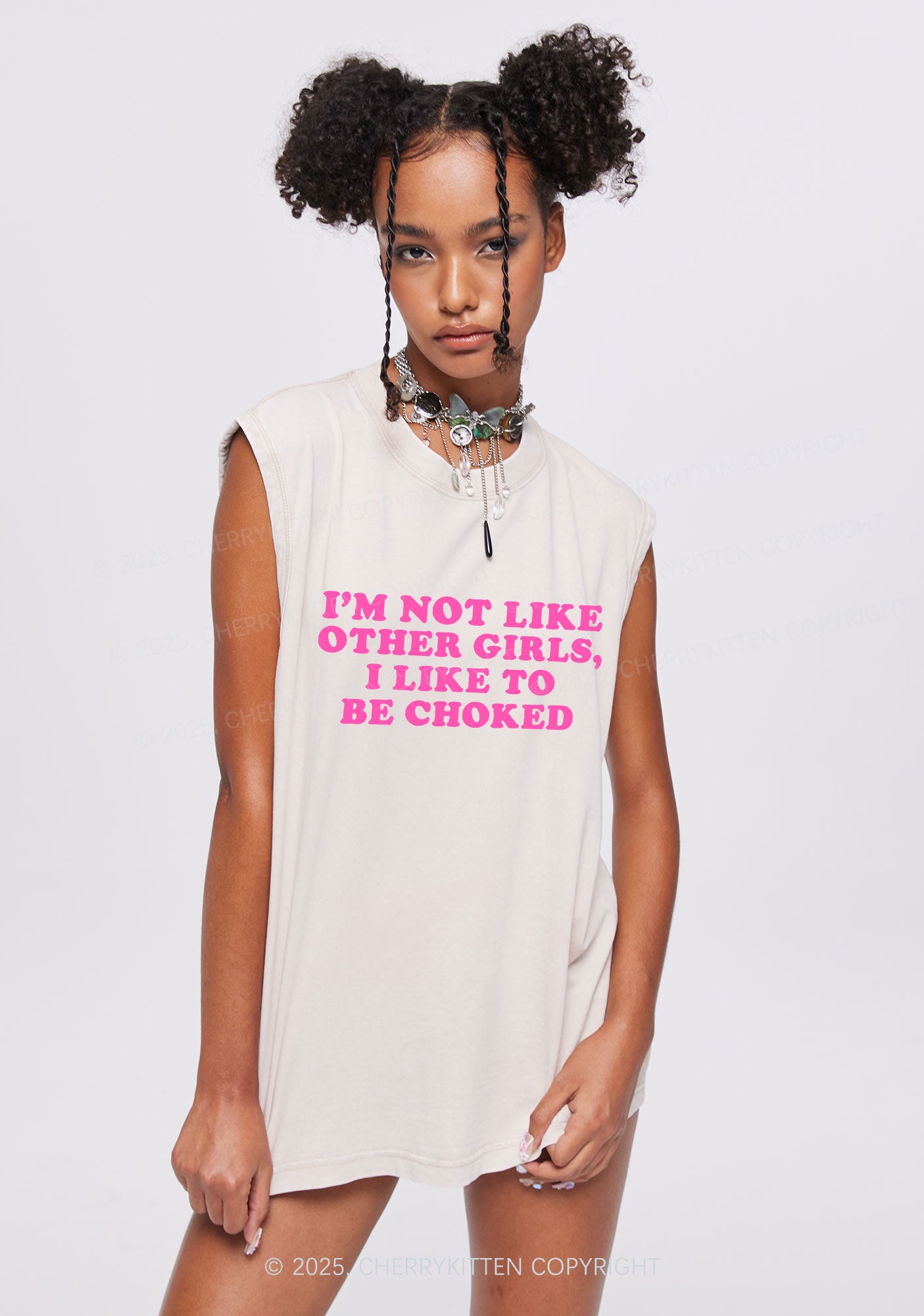 I Like To Be Choked Y2K Washed Muscle Tank Cherrykitten