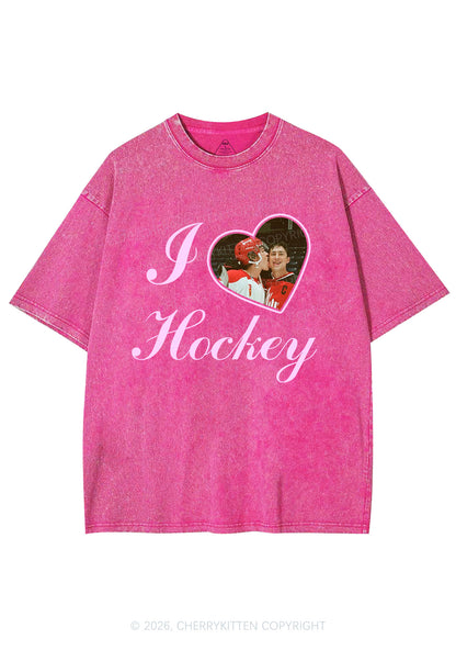 I Love Hockey HR Y2K Shirts Washed Tee Cherrykitten