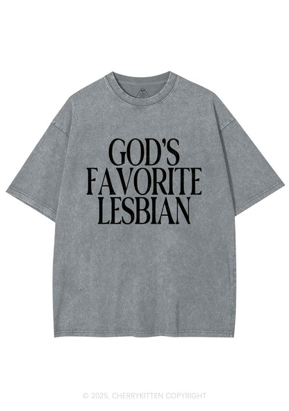Gods Favorite Lesbian Pride Y2K Shirts Washed Tee Cherrykitten