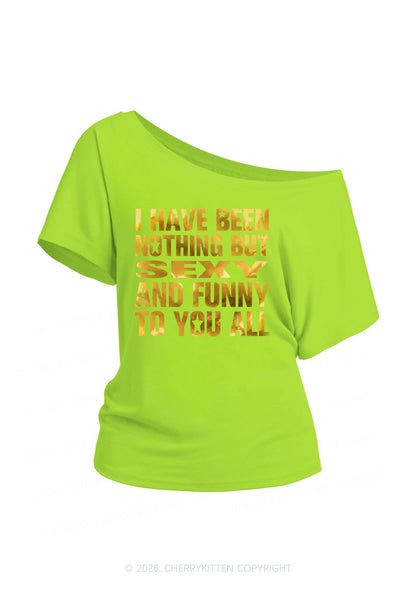 I Have Been Nothing Silver Foil Printed Y2K Off Shoulder Tee Cherrykitten