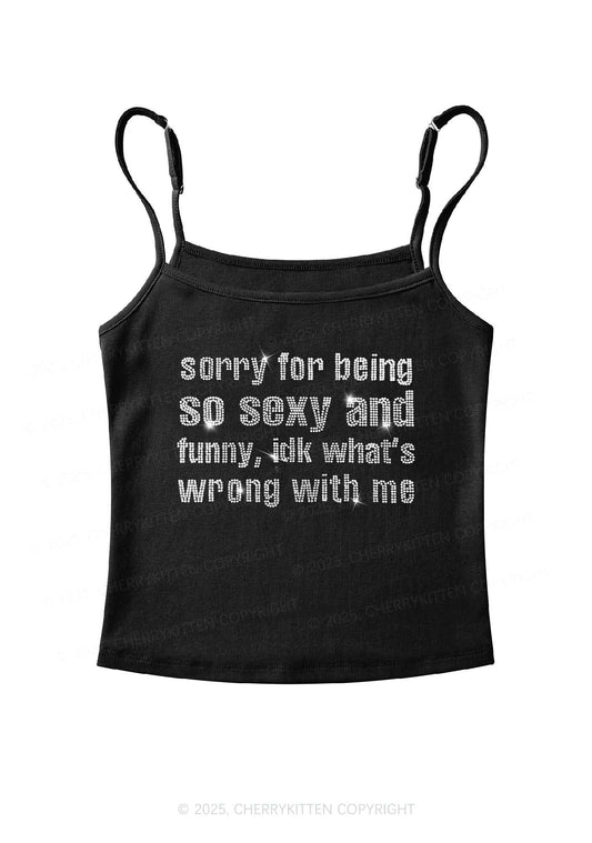 Rhinestone Sorry For Being So Funny Y2K Spaghetti Strap Cami Cherrykitten