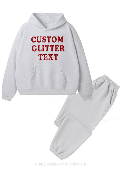 Custom Text Glitter Y2K Fleece Hoodie Set Cherrykitten