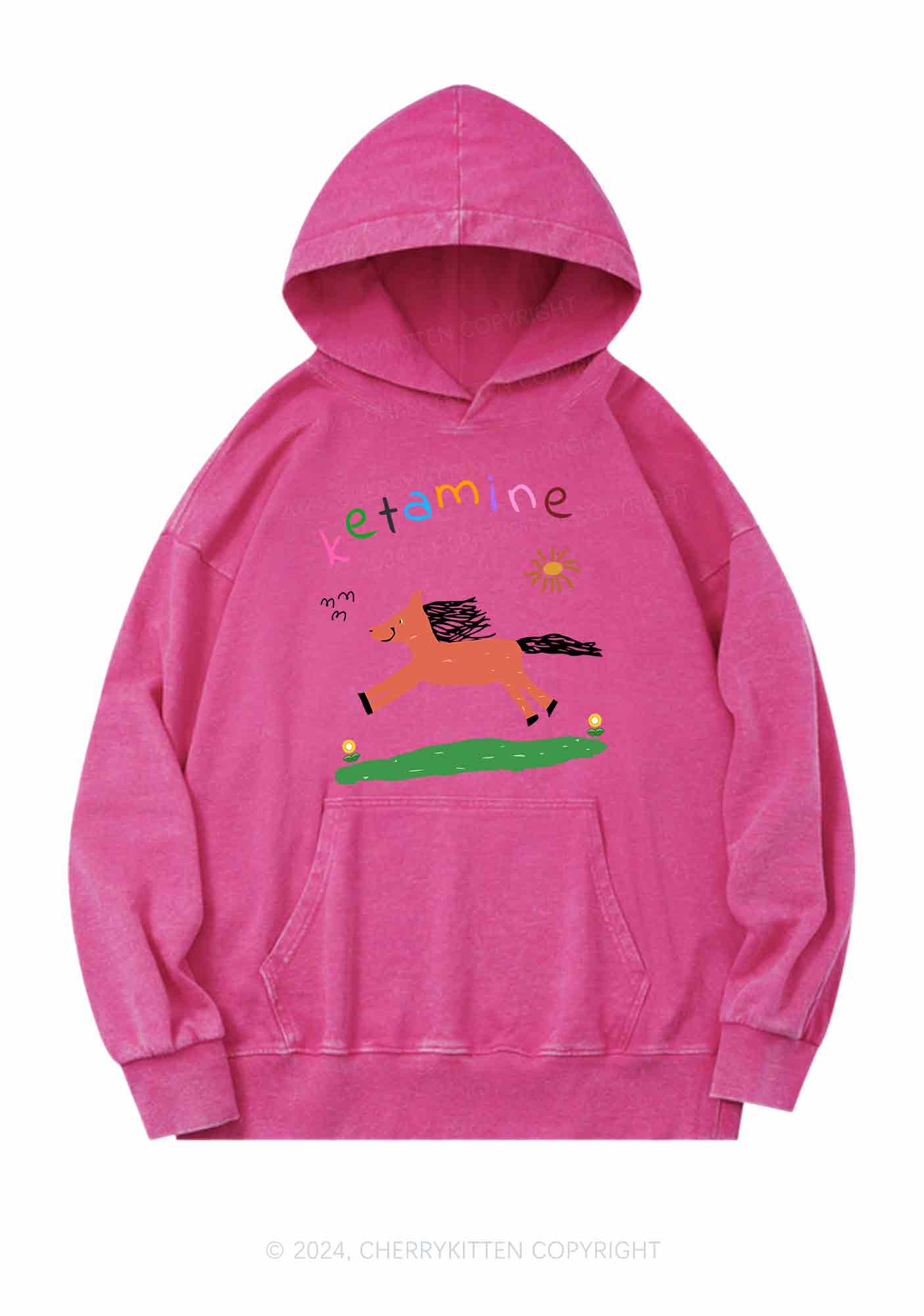 Orange Pony Y2K Washed Hoodie Cherrykitten