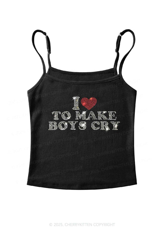 Rhinestone Love To Make Boys Cry Y2K Spaghetti Strap Cami Cherrykitten