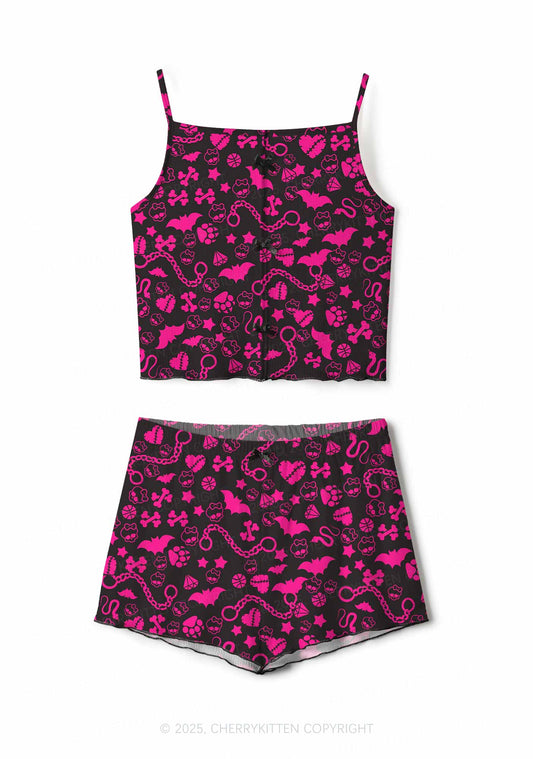 Chains And Bats Valentine's Day Y2K Print Cami Shorts Pajama Set Cherrykitten