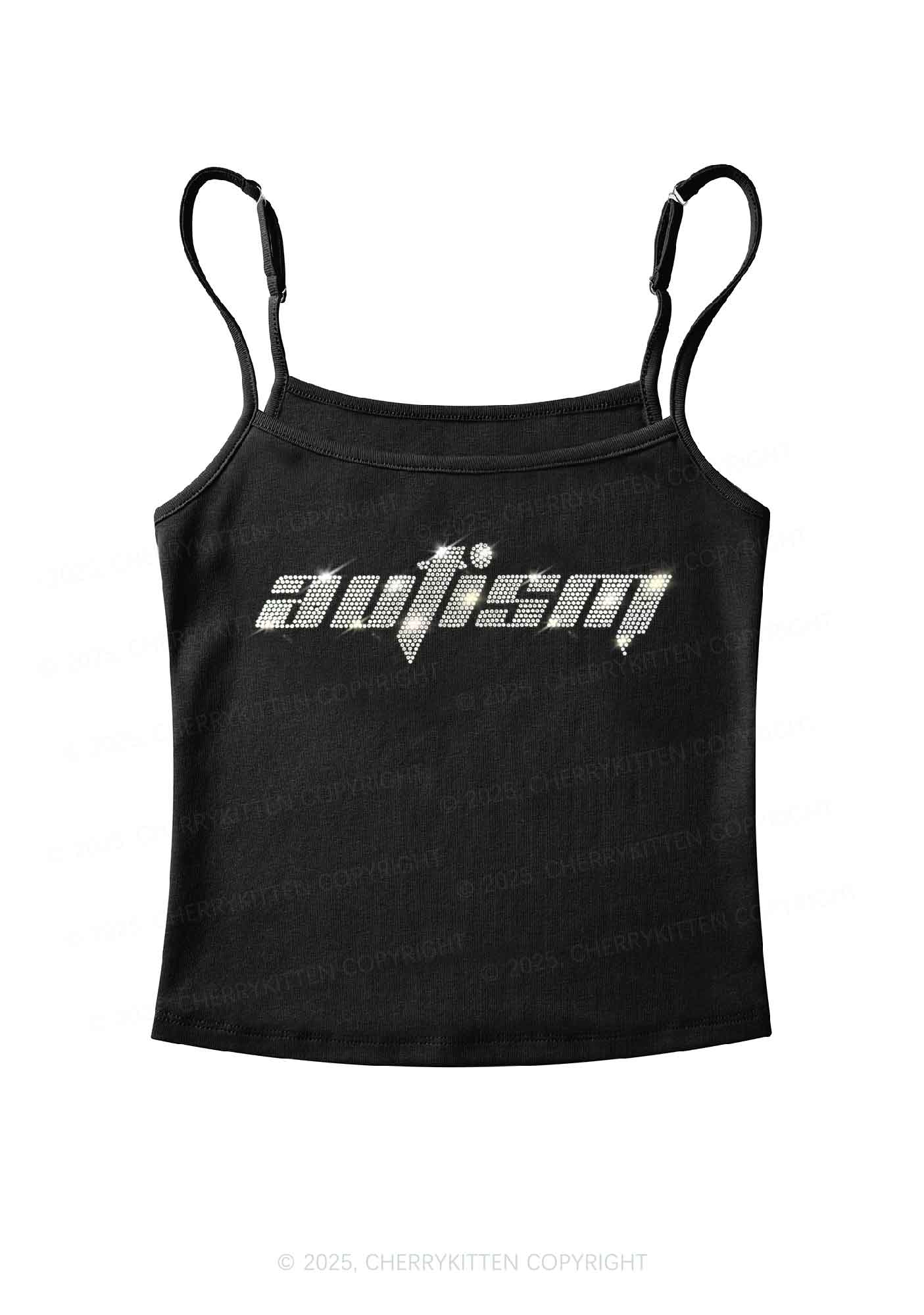 Rhinestone Autism Y2K Spaghetti Strap Cami Cherrykitten