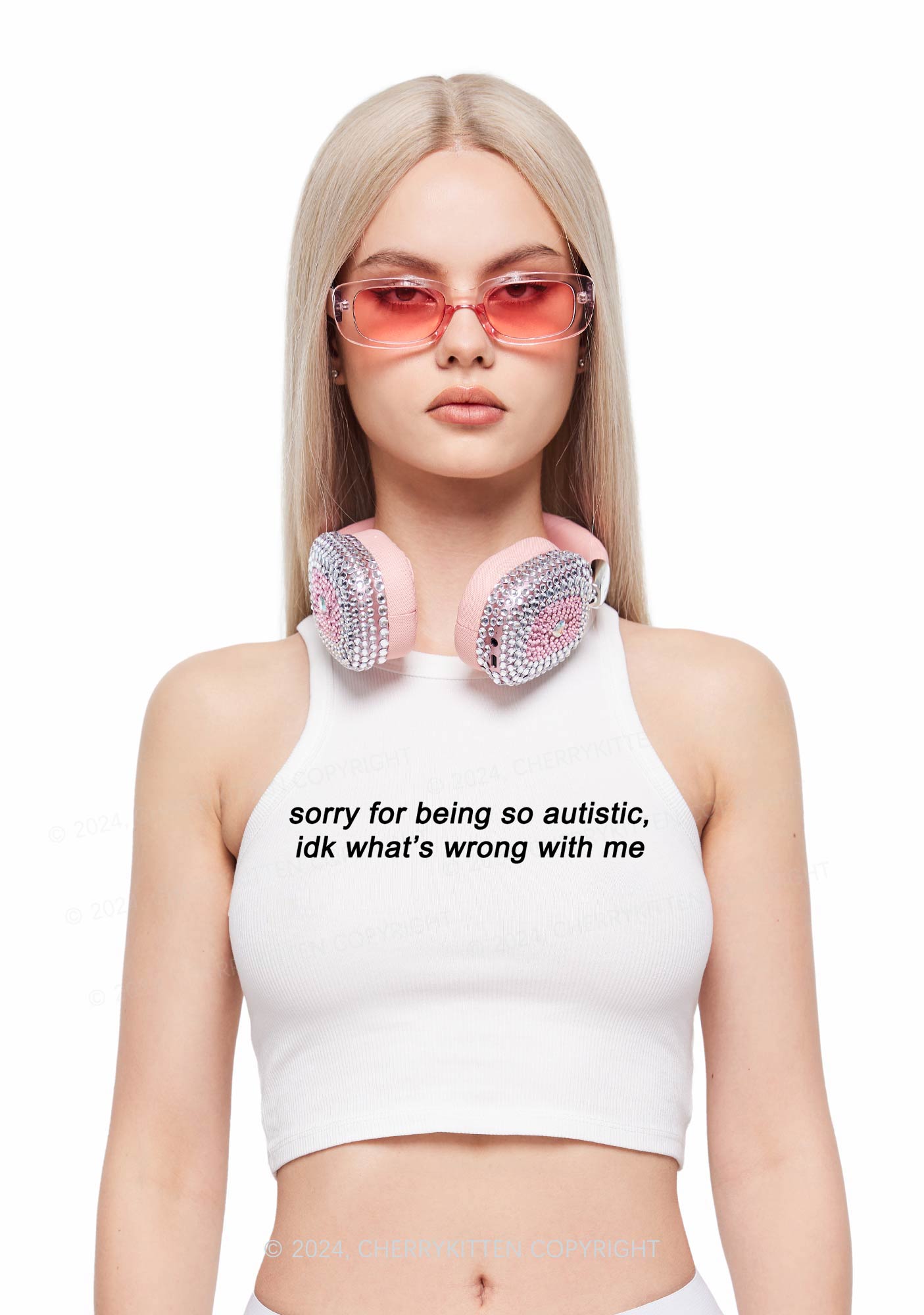 Sorry For Being Autistic Y2K Crop Tank Top Cherrykitten