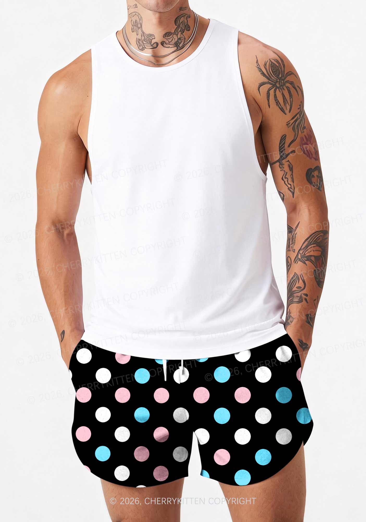 Trans Dots On Black Pride Y2K Print Men Beach Shorts Cherrykitten