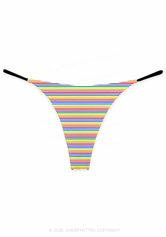 Rainbow Stripes Pride Y2K Print Bikini String Thong Cherrykitten