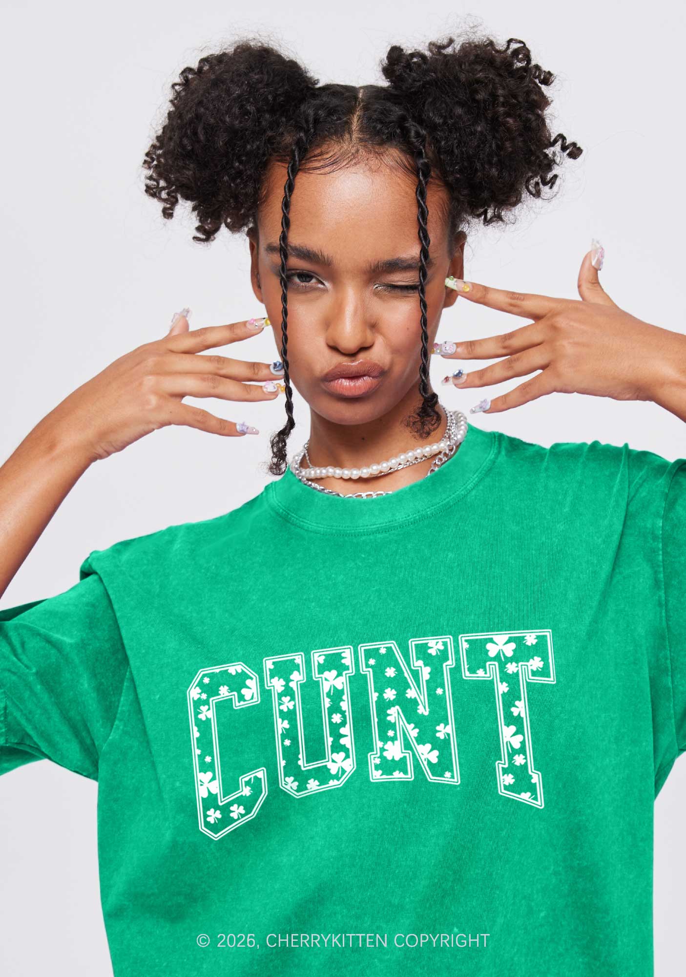 Green Cxxt St Patricks Y2K Washed Tee Cherrykitten
