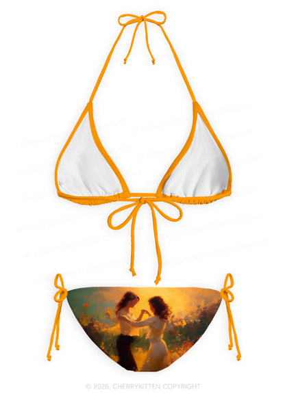 Lesbian Couple Dancing Pride Y2K Print Bikini Set Cherrykitten