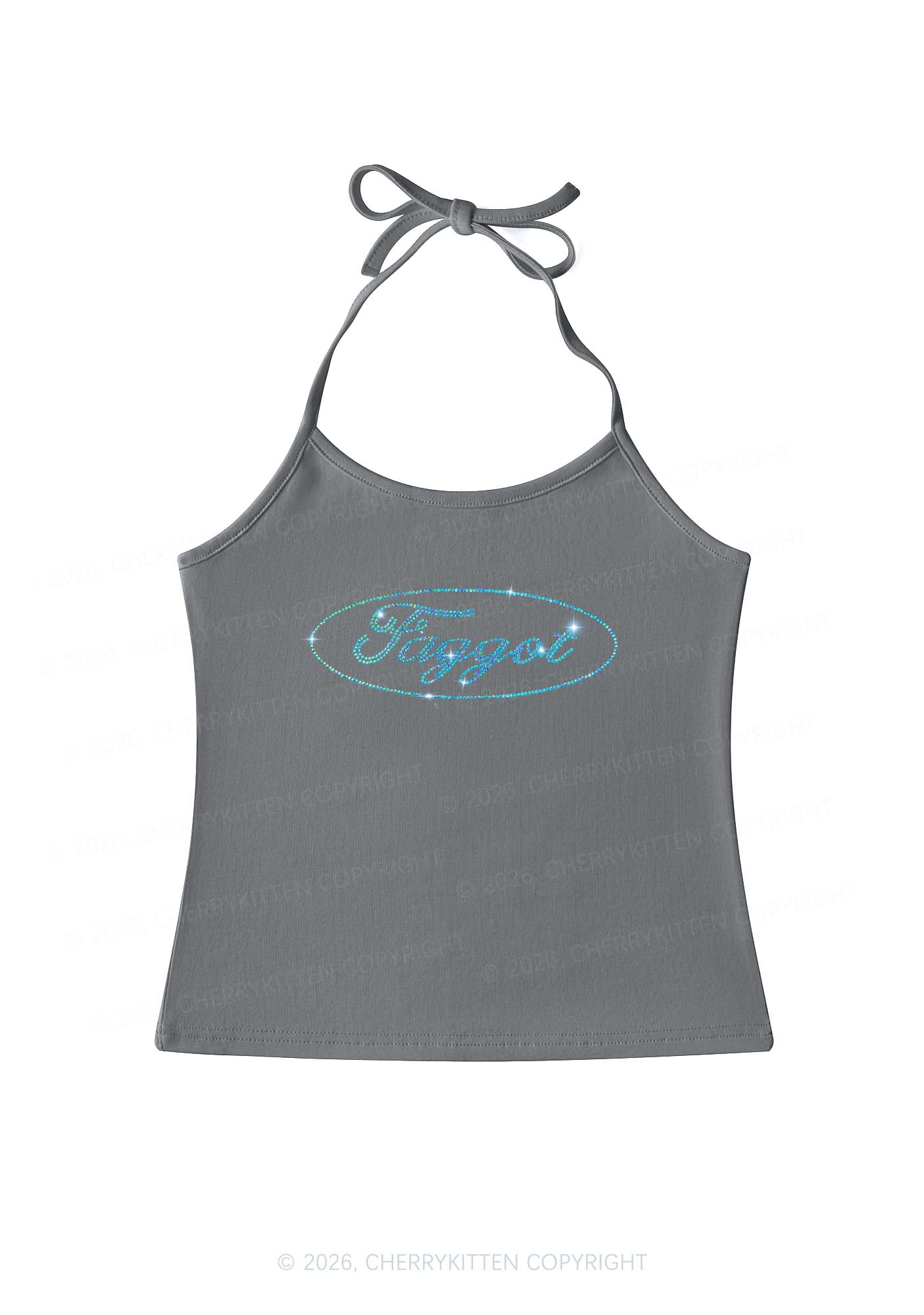 Rhinestone Oval Faggot Pride Y2K Halter Neck Cami Cherrykitten