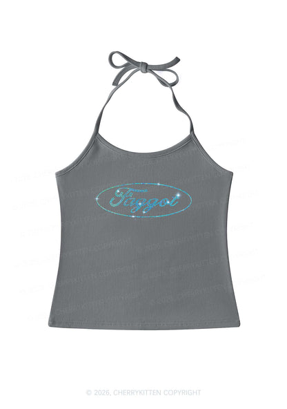 Rhinestone Oval Faggot Pride Y2K Halter Neck Cami Cherrykitten