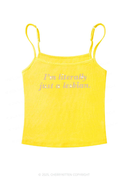 Rhinestone Literally Just A Lesbian Pride Y2K Spaghetti Strap Cami Cherrykitten