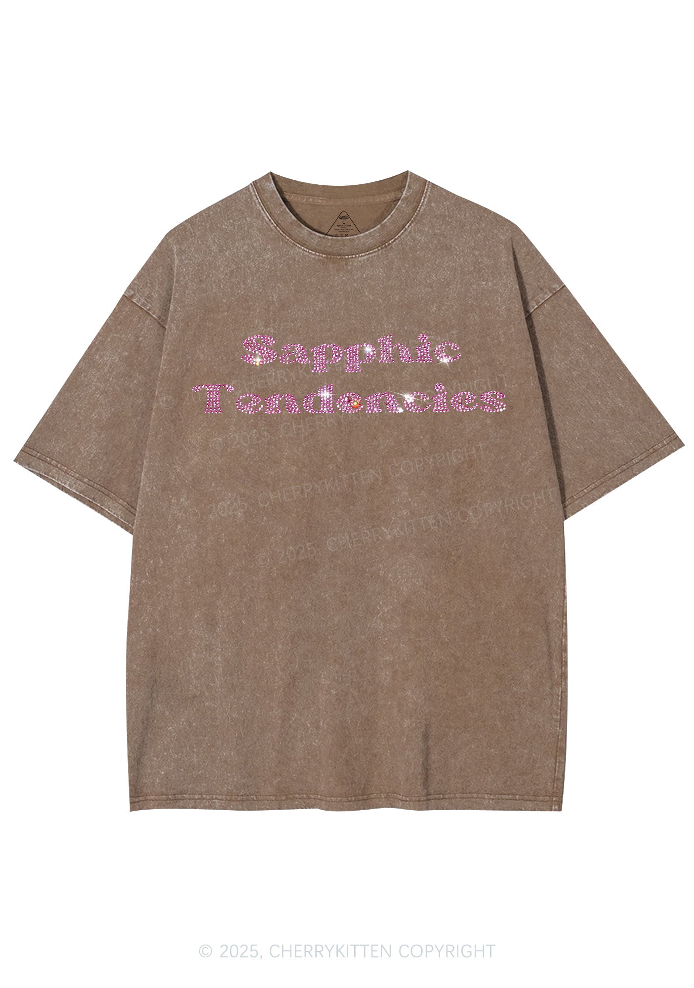 Rhinestone Sapphic Tendencies Pride Y2K Shirts Washed Tee Cherrykitten
