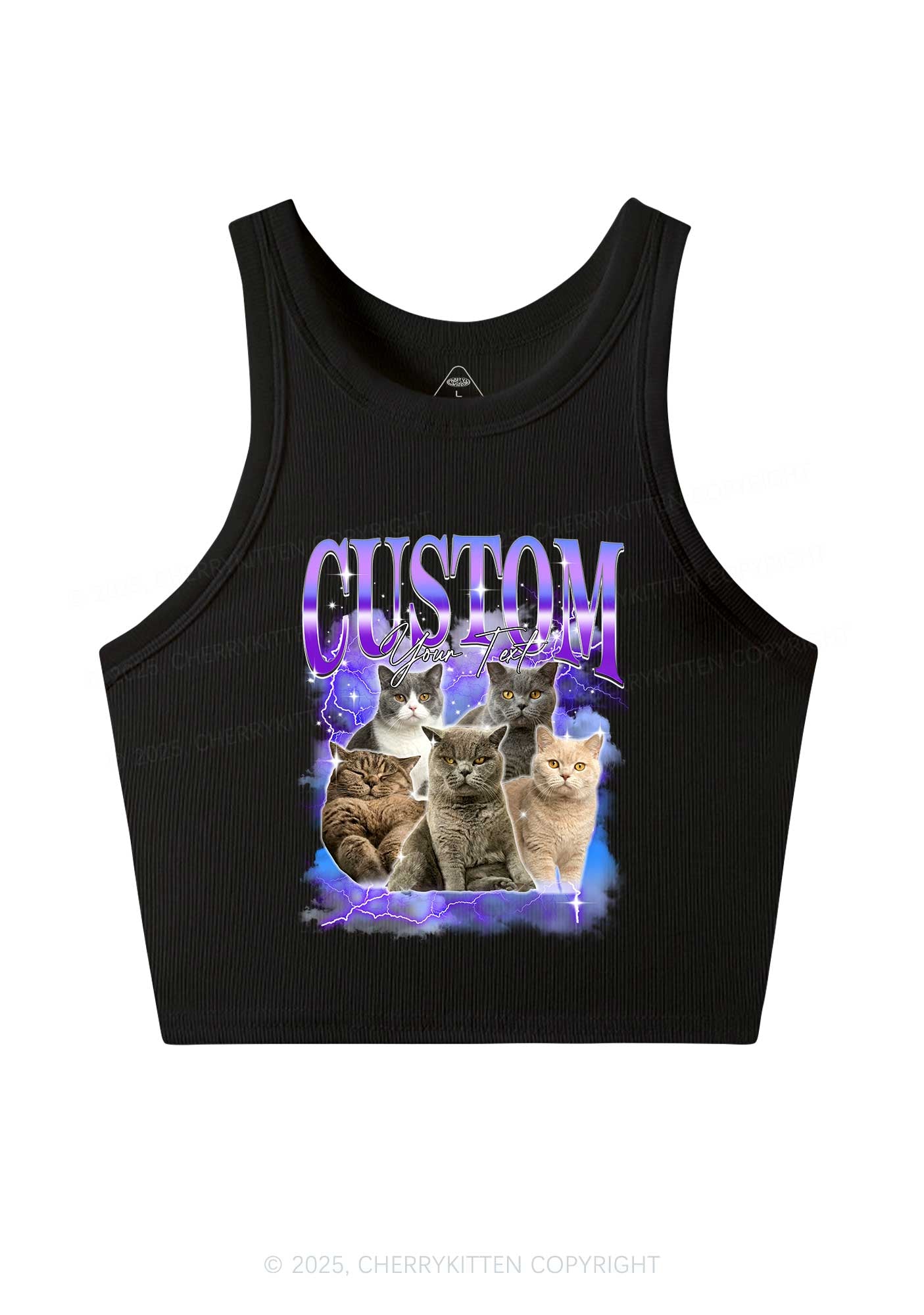 Custom Neon Lightning Cat Photo Y2K Crop Tank Top Cherrykitten