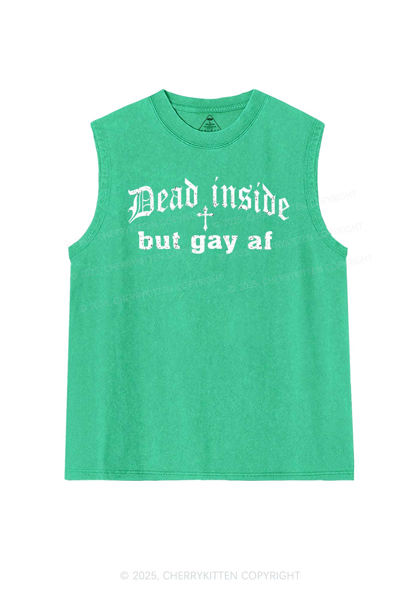Dead Inside But Gay AF Pride Y2K Washed Muscle Tank Cherrykitten