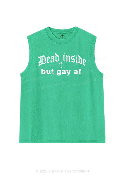 Dead Inside But Gay AF Pride Y2K Washed Muscle Tank Cherrykitten