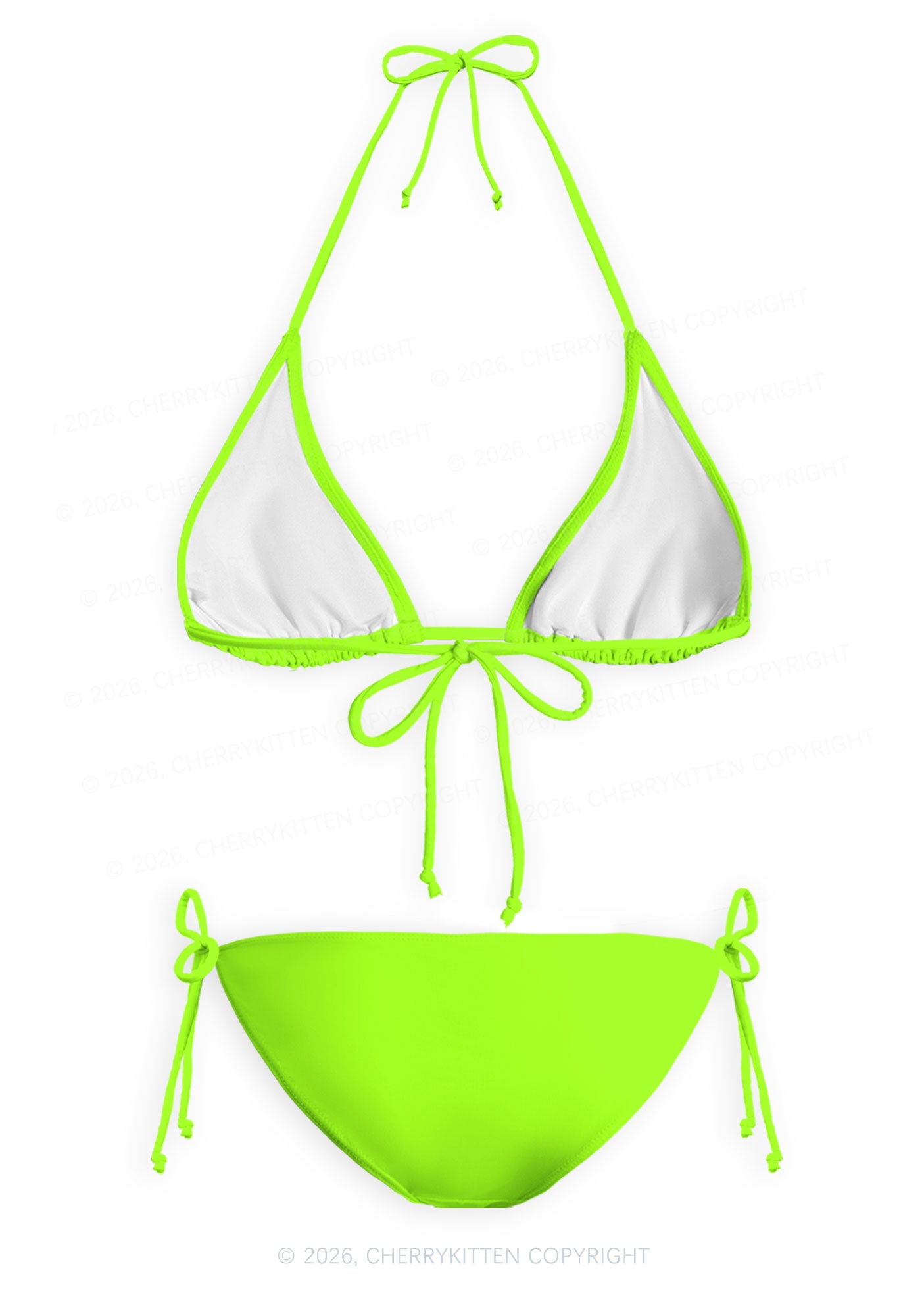 Fluorescent Green Plain Y2K Print Bikini Set Cherrykitten