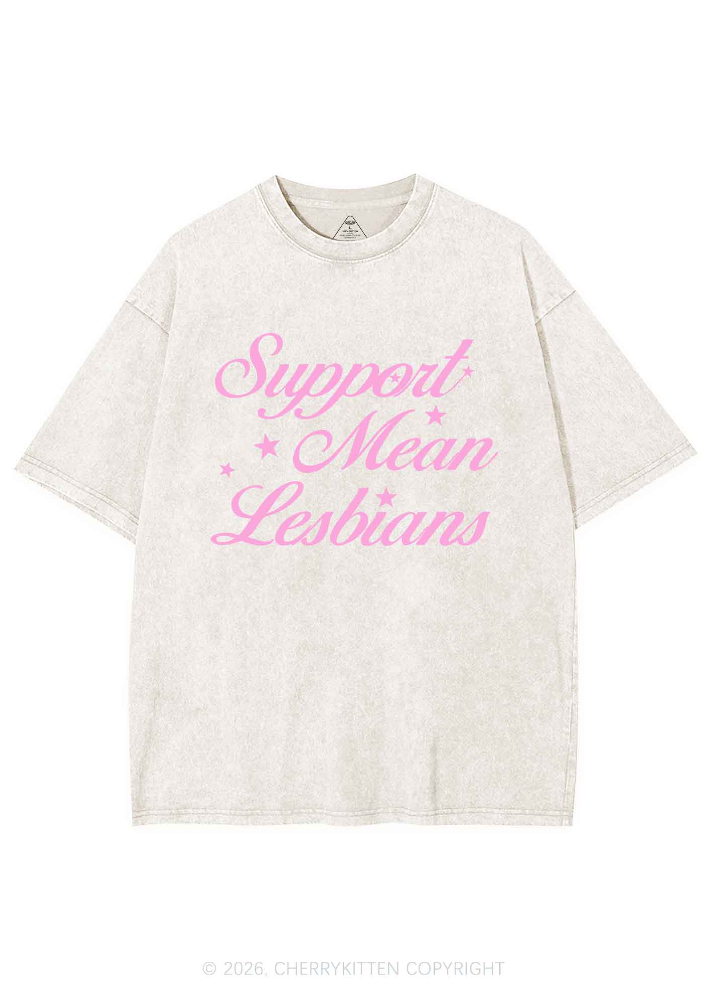 Support Mean Leabians Pride Y2K Shirts Washed Tee Cherrykitten