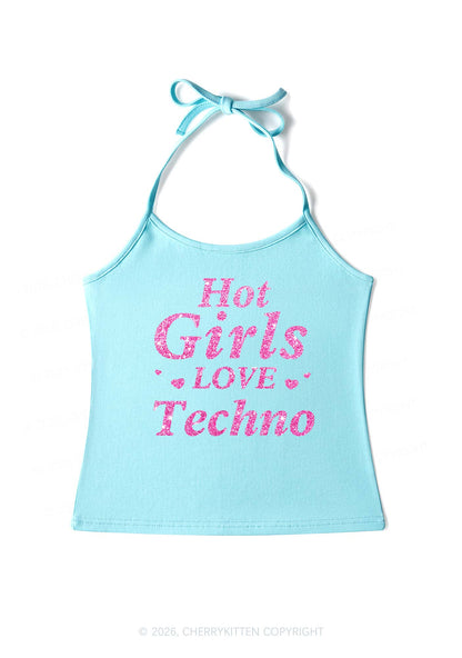 Glitter Hot Girls Love Techno Y2K Halter Neck Cami Cherrykitten