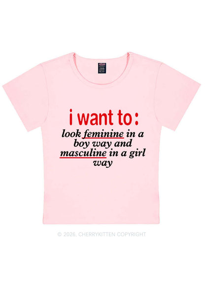 I Want To Feminine Masculine Pride Y2K Baby Tee Cherrykitten