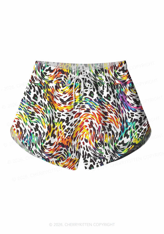 Rainbow Leopard Pride Y2K Print Men Beach Shorts Cherrykitten